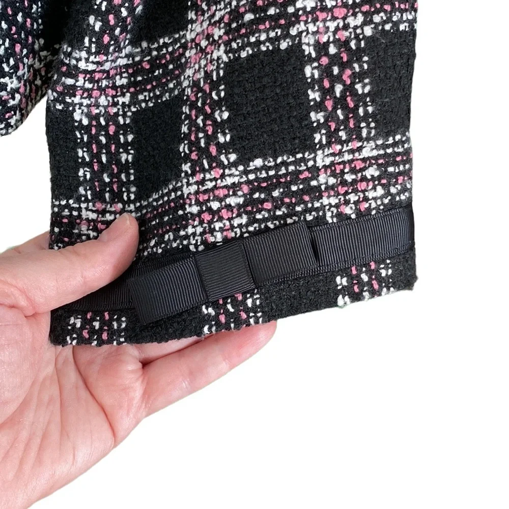 Requirements Petite Classic Black and Pink Plaid Tweed Jacket - Picture 5 of 14